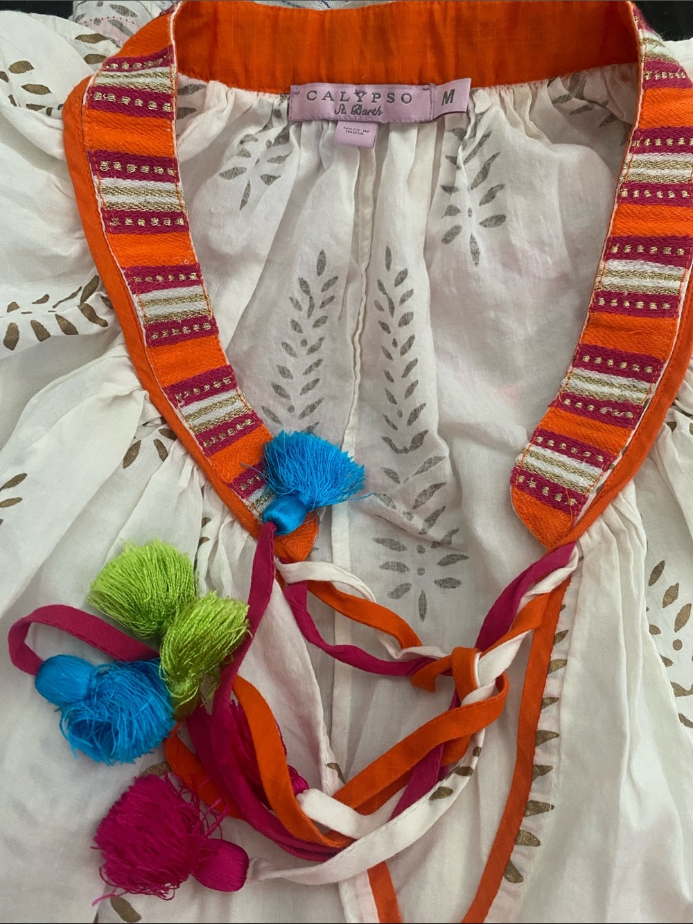 Calypso St. Barth Embroidered White Tunic with Colorful Tassels